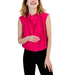 INC International Concepts Women's Hot Pink Sleeveless High Neck Blouse NWT
